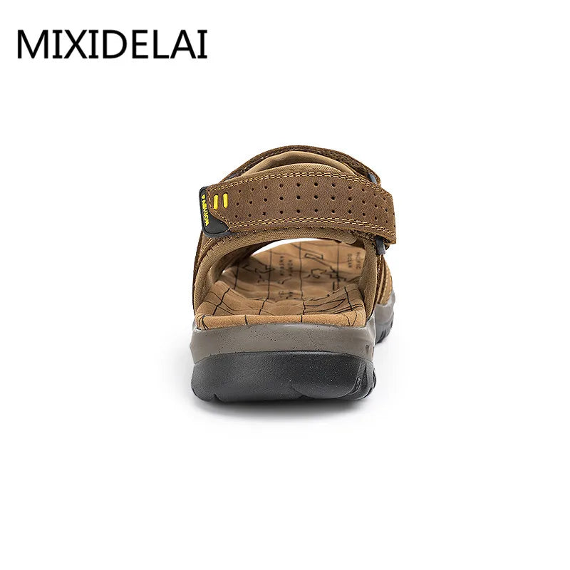 Sandales de plage en cuir véritable pour homme, chaussures de loisirs d'été à la mode, de haute qualité, souples, grande taille, tailles 38 à 48