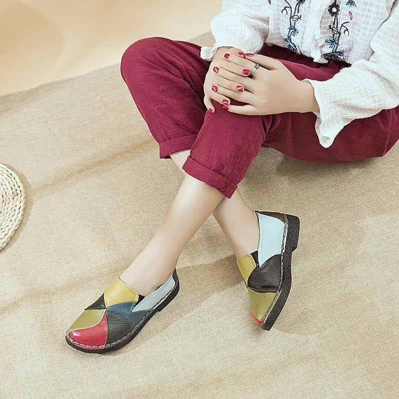 WOIZGIC Femmes Dames Femmes Mère Chaussures En Cuir Véritable Appartements Mocassins De Créateur Mocassins À Enfiler Coloré Grande Taille 41 42