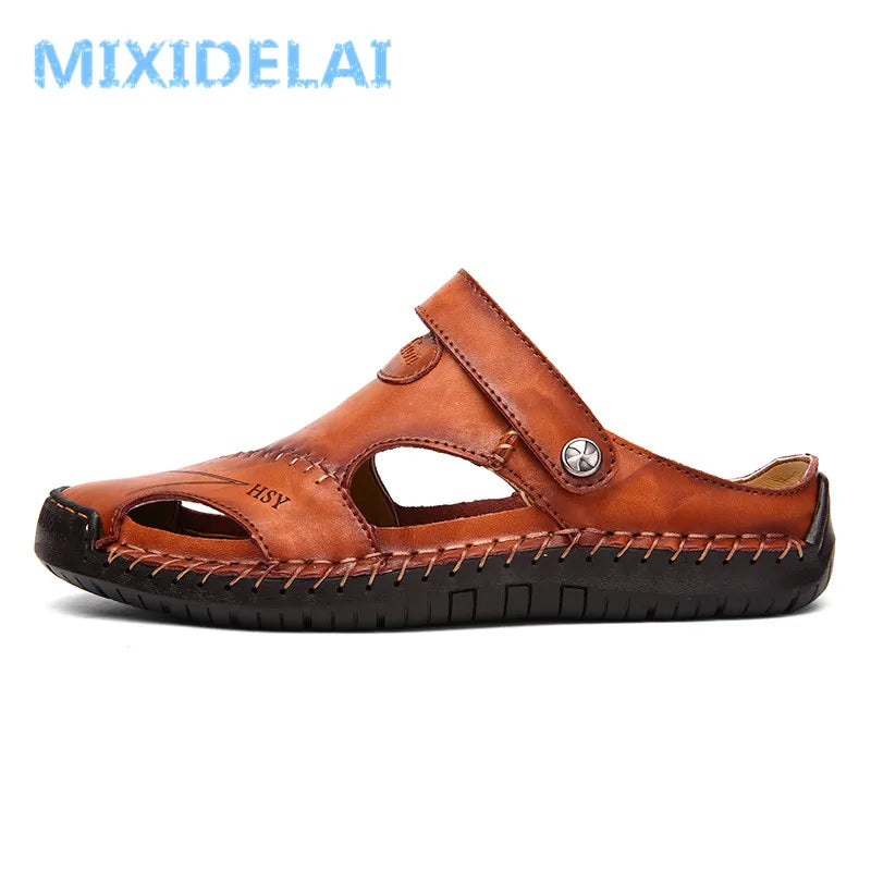 Sandales d'été classiques en cuir pour hommes, sandales romaines 2024, pantoufles d'extérieur, baskets de plage, tongs en caoutchouc, sandales de randonnée aquatique pour hommes