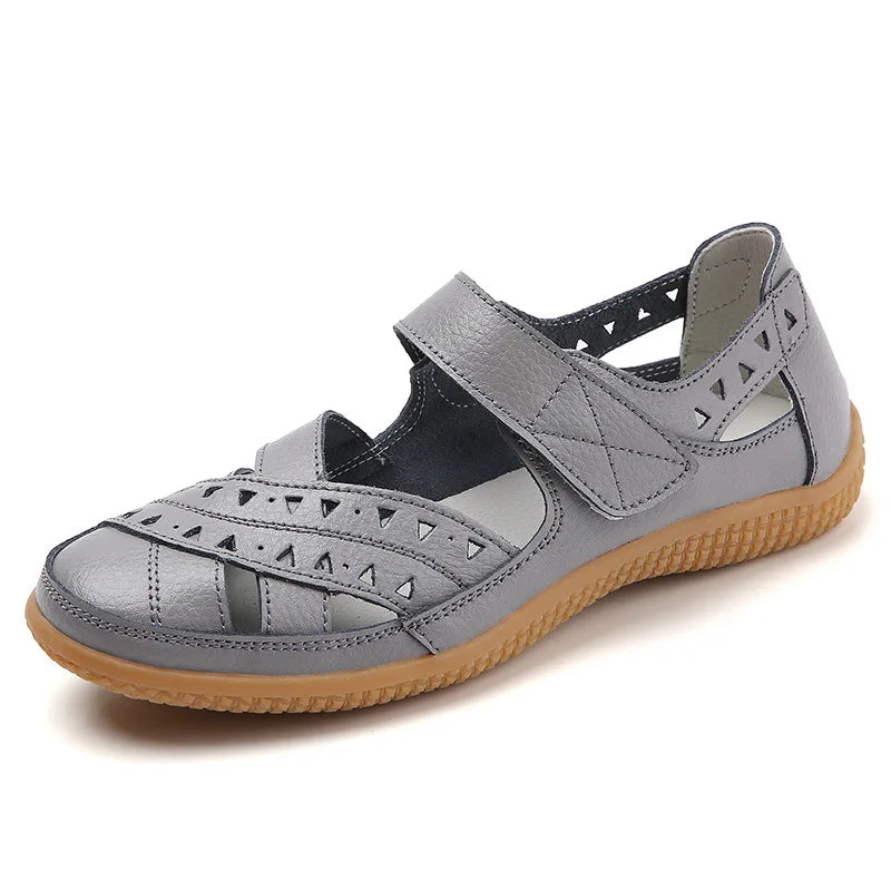WOIZGIC Femmes Mère Véritable Cuir Creux Blanc Chaussures Sandales Appartements Mocassins Été Cool Plage Grande Taille 41 42