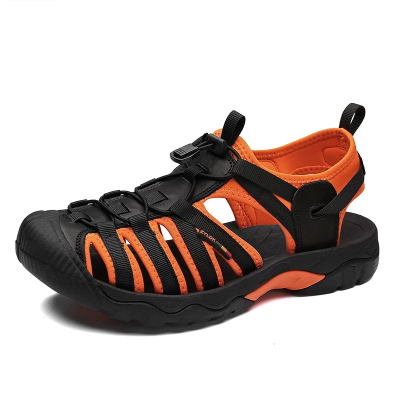 Sandales d'été en cuir véritable pour hommes, chaussures décontractées respirantes à semelle souple, sandales de plage d'extérieur, grande taille 48