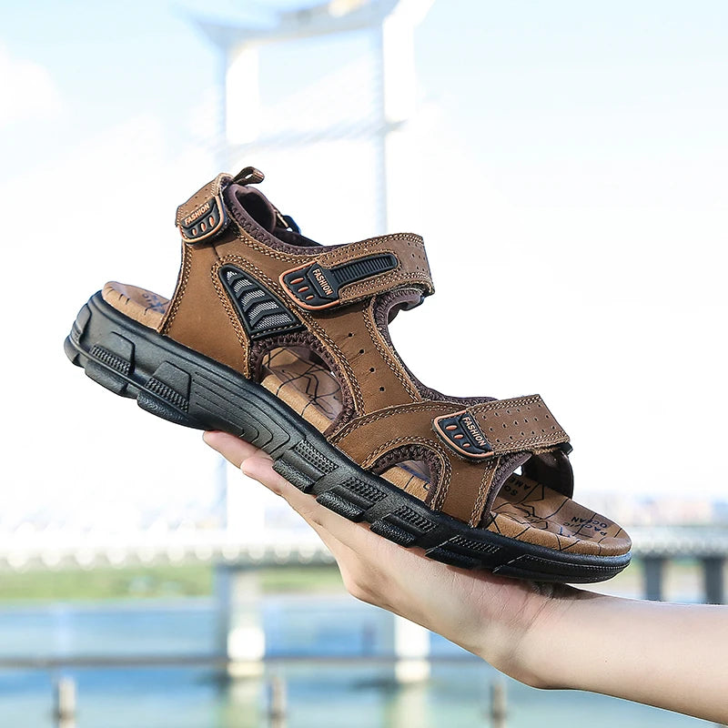 Sandales classiques pour hommes, sandales d'été en cuir véritable, sandales d'extérieur décontractées et légères, baskets tendance pour hommes, tailles 38 à 46