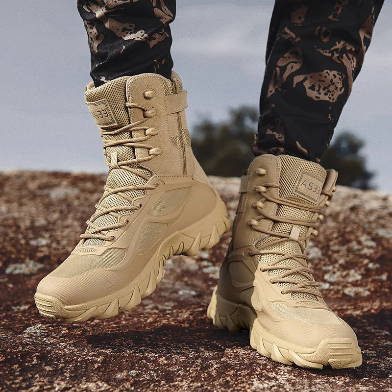 Bottes montantes en cuir de haute qualité pour hommes, respirantes, antidérapantes, idéales pour le combat dans le désert