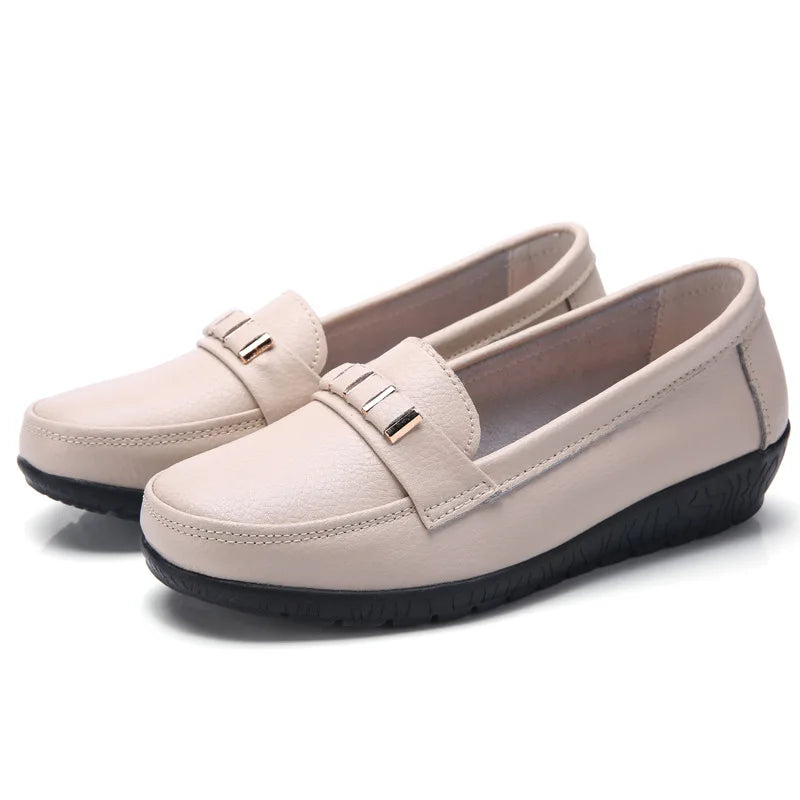 WOIZGIC Chaussures plates en cuir véritable pour femmes, mocassins à plateforme, à enfiler, grande taille 42 43 44, printemps