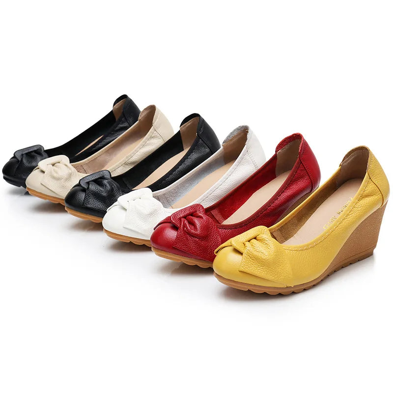 WOIZGIC Chaussures plates en cuir véritable pour femmes, talons hauts, à enfiler, nœud papillon, pointures 34 à 40, ZBM-A08