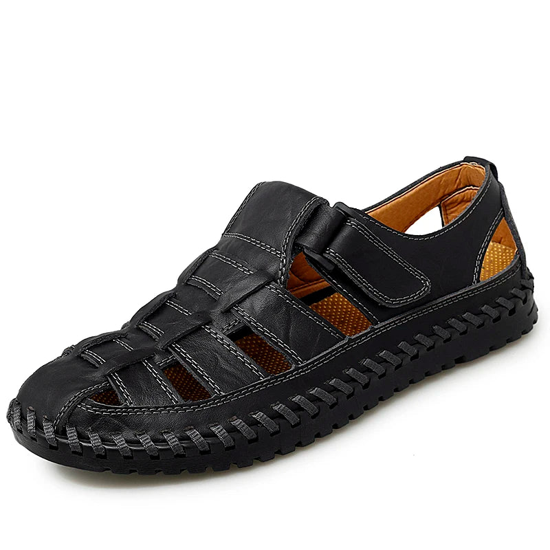 Sandales romaines d'été en cuir véritable pour hommes, chaussures décontractées pour le travail, la plage, l'extérieur, grandes tailles 38-47