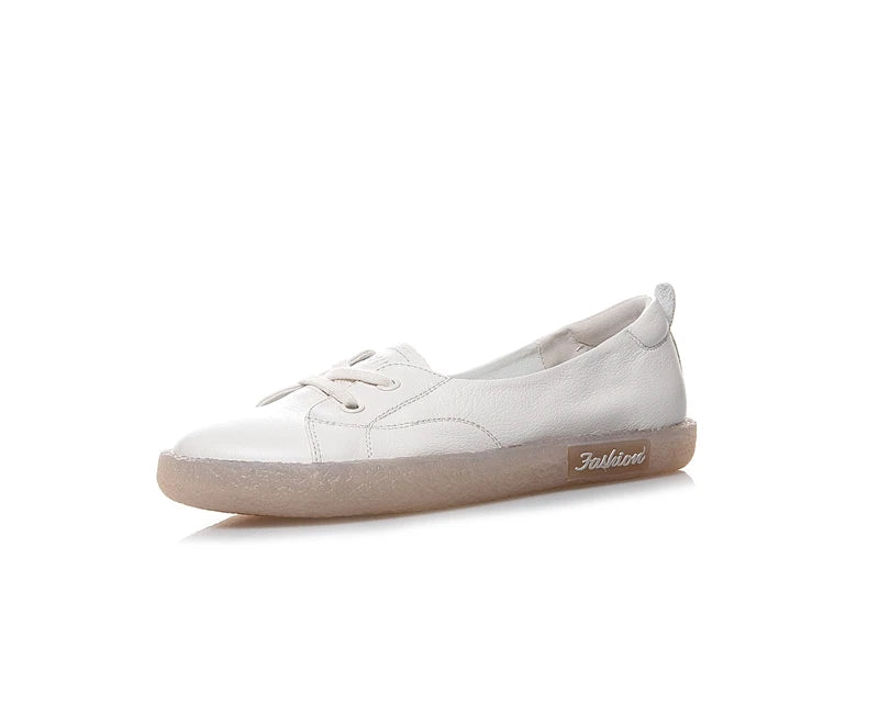 WOIZGIC Women's Ladies Female Mother Genuine Leather White Shoes Flats Retro Lace Up Non Slip Korean Size 34-41 JZ-19211