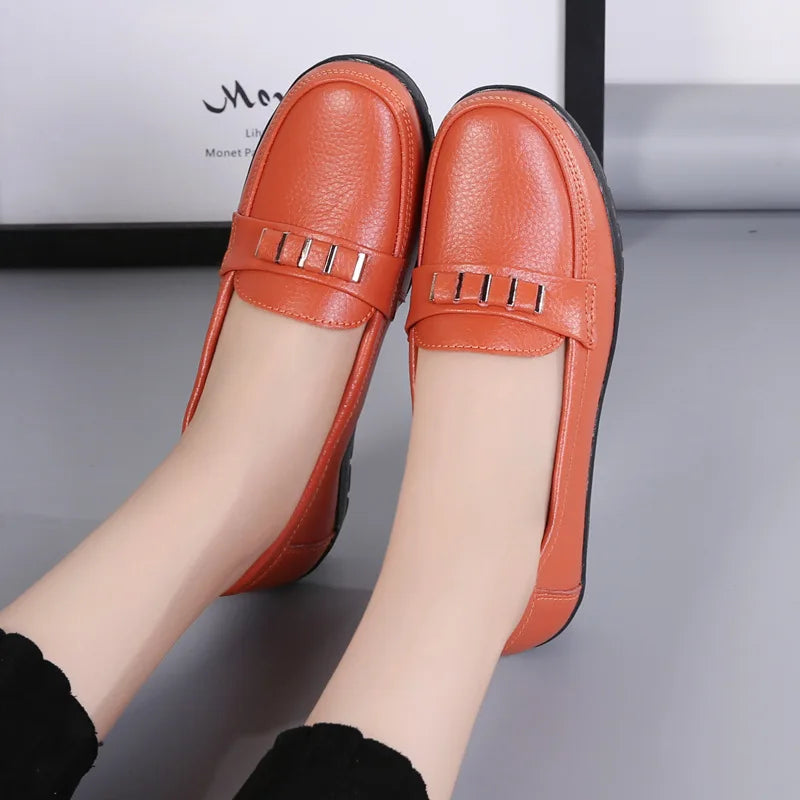 WOIZGIC Chaussures plates en cuir véritable pour femmes, mocassins à plateforme, à enfiler, grande taille 42 43 44, printemps
