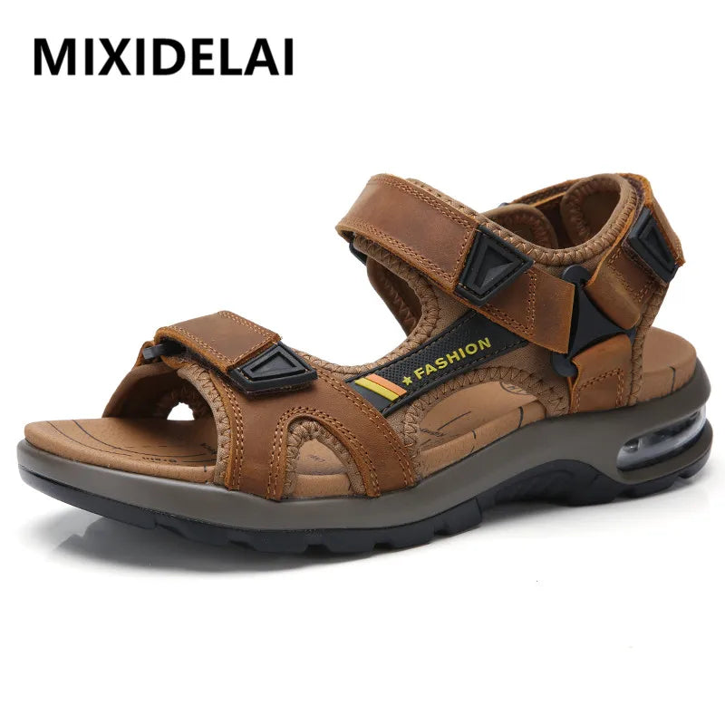 Sandales d'été tendance pour hommes, tongs de plage souples et confortables en cuir véritable, sandales romaines d'extérieur pour hommes, taille 46