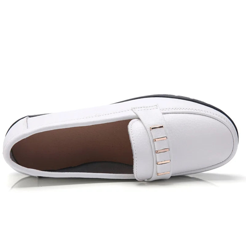 WOIZGIC Chaussures plates en cuir véritable pour femmes, mocassins à plateforme, à enfiler, grande taille 42 43 44, printemps