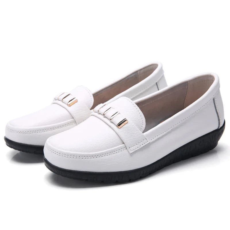 WOIZGIC Chaussures plates en cuir véritable pour femmes, mocassins à plateforme, à enfiler, grande taille 42 43 44, printemps