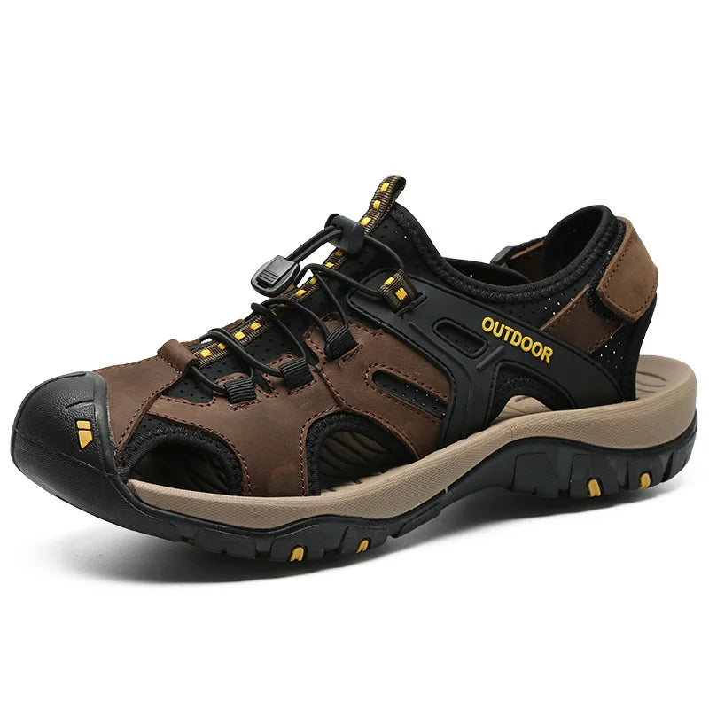 Sandales d'été pour hommes, chaussures de plage antidérapantes, faites à la main, en cuir véritable, tendance