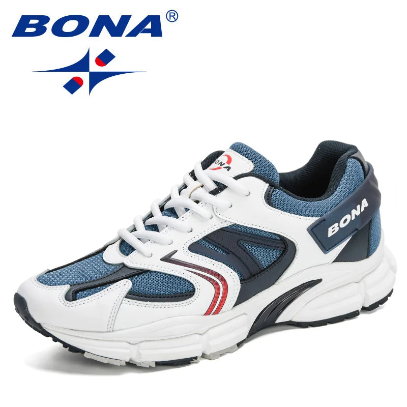 BONA New Designers Action Leather Mesh Men Running Shoes Sneakers Trainers Lightweight Antiskid Outdoor Walking Shoes Man