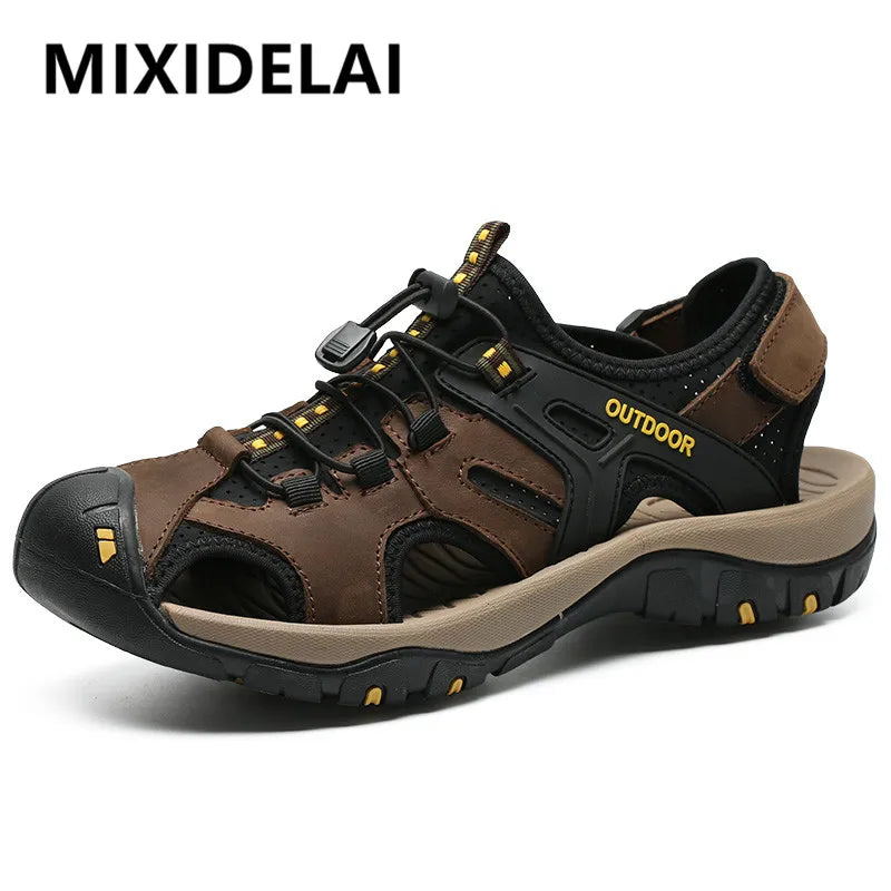 Sandales d'été pour hommes, chaussures de plage antidérapantes, faites à la main, en cuir véritable, tendance