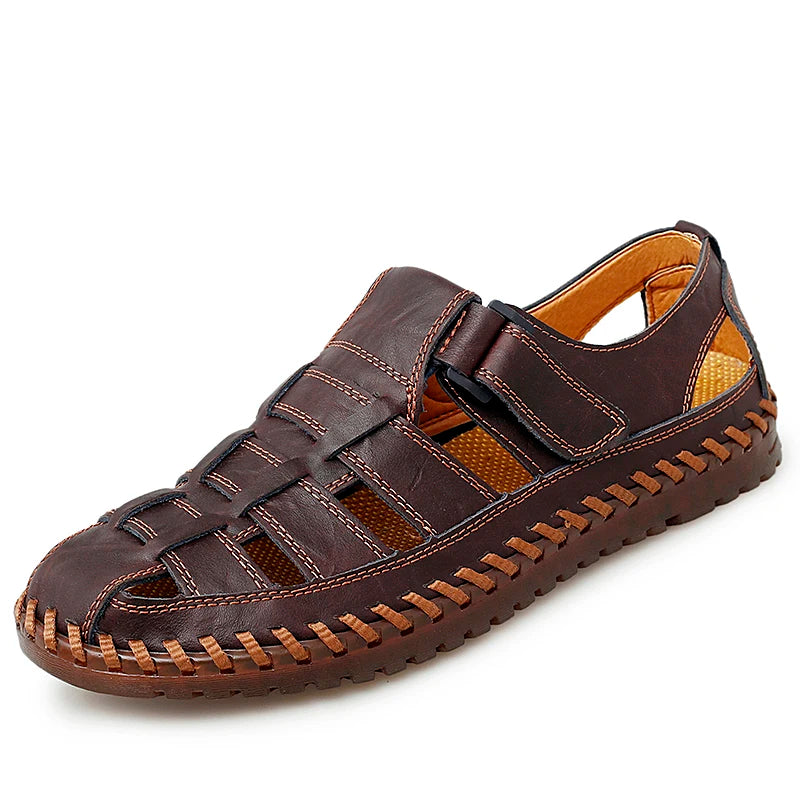 Sandales romaines d'été en cuir véritable pour hommes, chaussures décontractées pour le travail, la plage, l'extérieur, grandes tailles 38-47