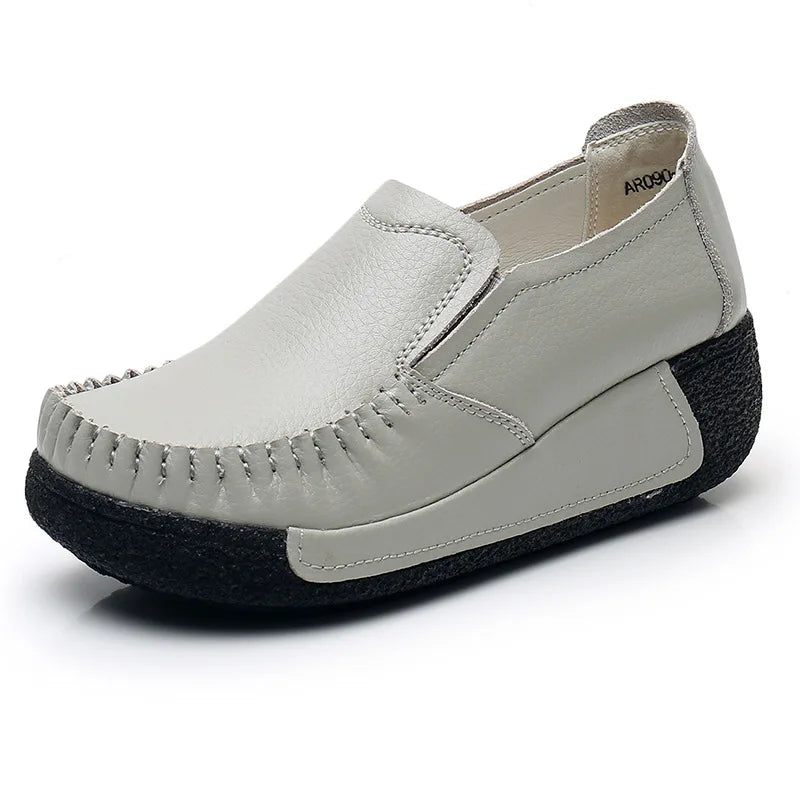 WOIZGIC Women Flats Female Mother Genuin Leather Shoes Platform Slip On Moccasins Loafers Black Comfortable Soft Mujer Pregnant