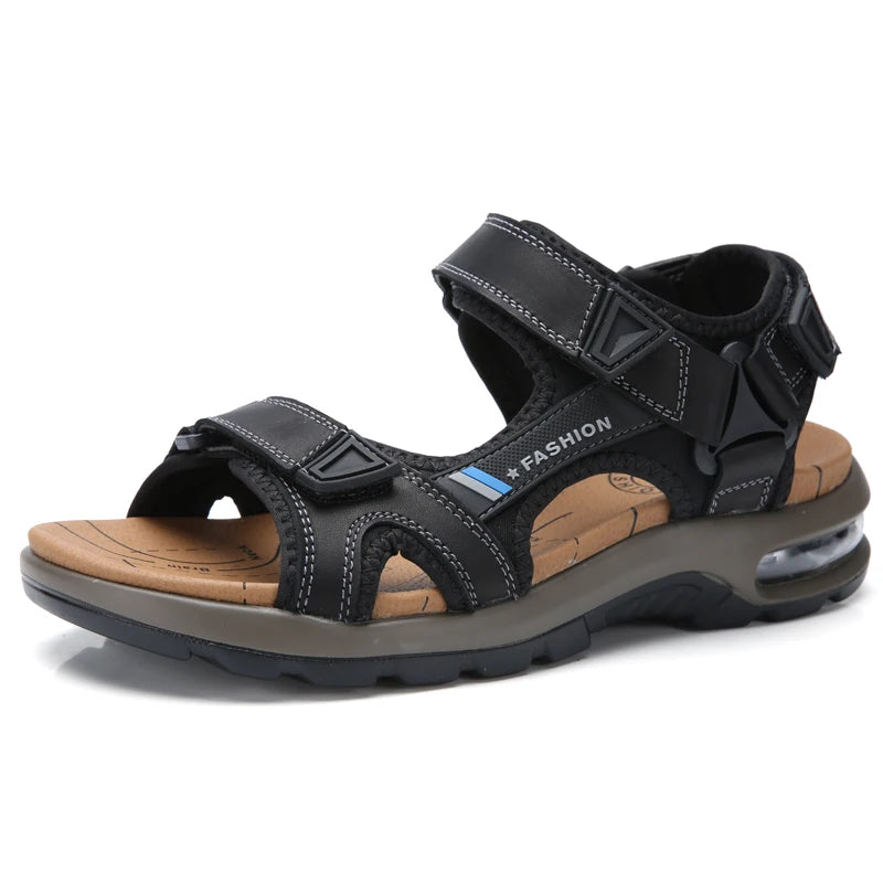 Sandales d'été tendance pour hommes, tongs de plage souples et confortables en cuir véritable, sandales romaines d'extérieur pour hommes, taille 46