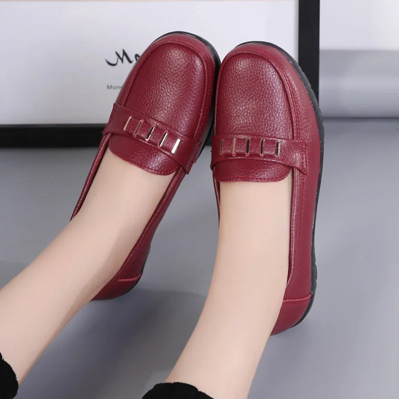WOIZGIC Chaussures plates en cuir véritable pour femmes, mocassins à plateforme, à enfiler, grande taille 42 43 44, printemps