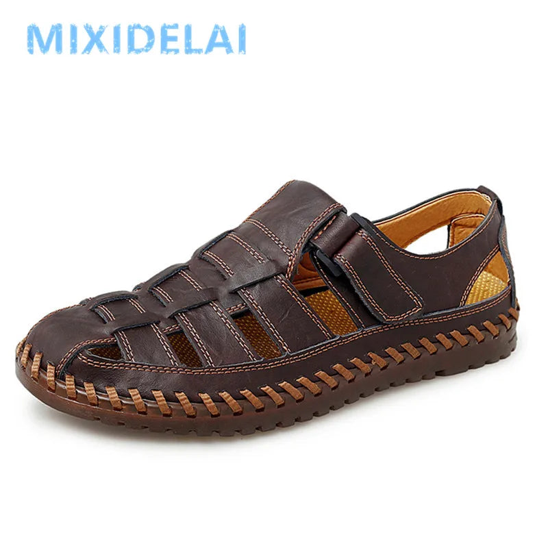 Sandales romaines d'été en cuir véritable pour hommes, chaussures décontractées pour le travail, la plage, l'extérieur, grandes tailles 38-47