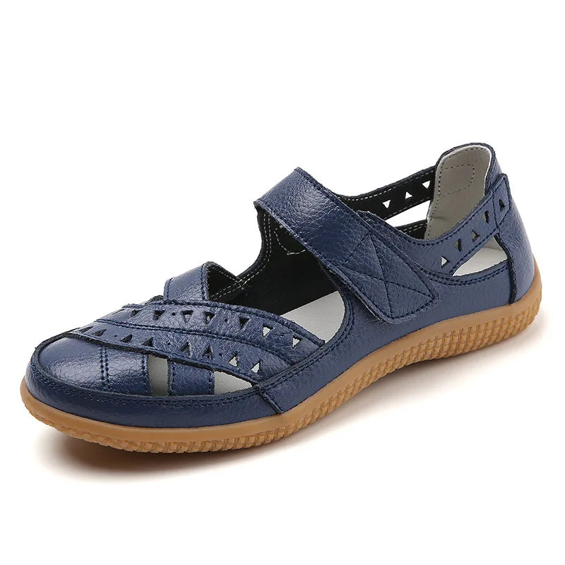 WOIZGIC Femmes Mère Véritable Cuir Creux Blanc Chaussures Sandales Appartements Mocassins Été Cool Plage Grande Taille 41 42
