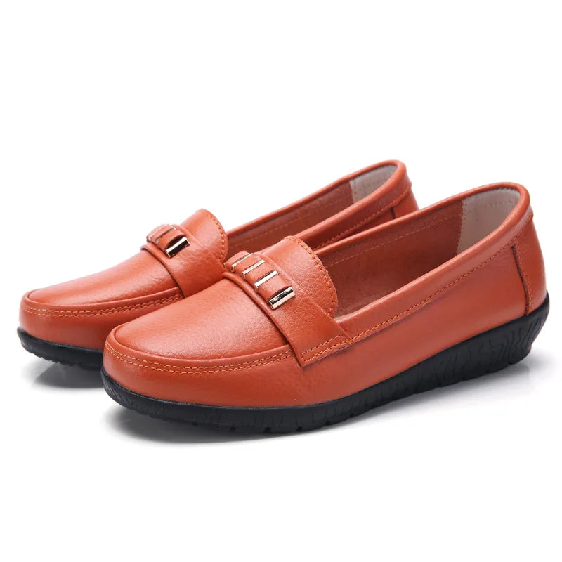 WOIZGIC Chaussures plates en cuir véritable pour femmes, mocassins à plateforme, à enfiler, grande taille 42 43 44, printemps