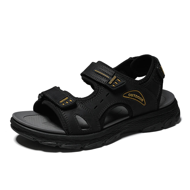 Sandales classiques pour hommes, sandales d'été en cuir véritable, sandales de plage, chaussures décontractées pour hommes, sandales de pataugeoire, baskets d'extérieur, grande taille
