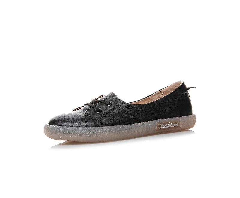 WOIZGIC Women's Ladies Female Mother Genuine Leather White Shoes Flats Retro Lace Up Non Slip Korean Size 34-41 JZ-19211
