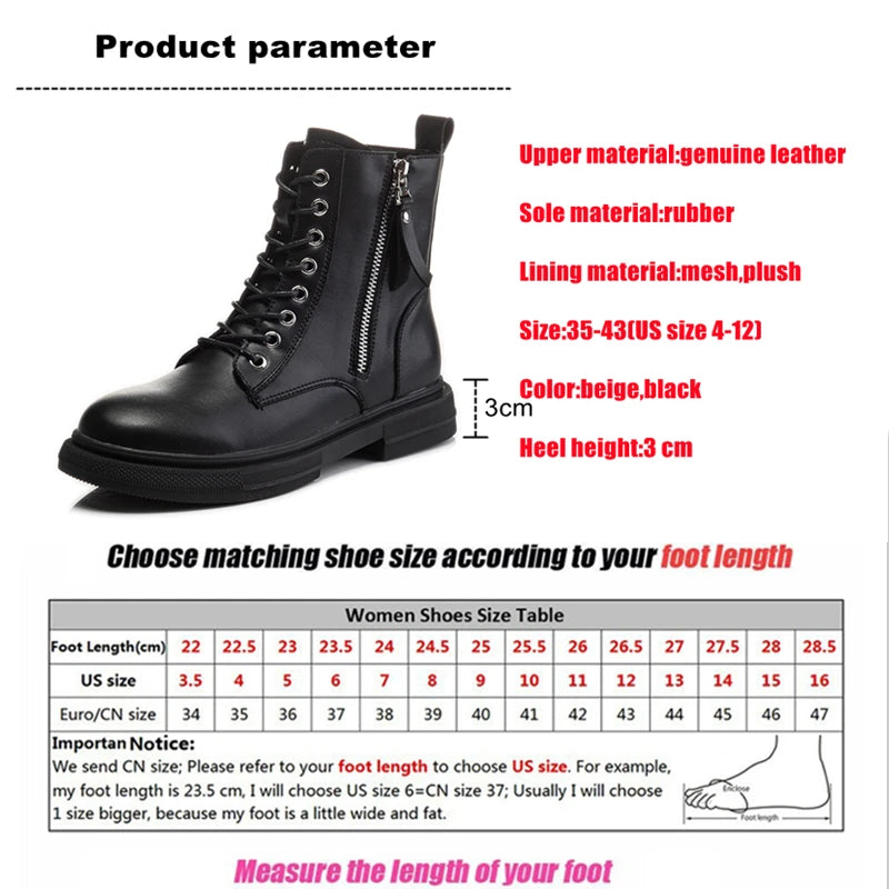 WOIZGIC Femmes Dames En Cuir Véritable Femmes Chaussures Bottines Plateforme À Lacets Chaud Hiver Automne Fourrure Peluche Moto