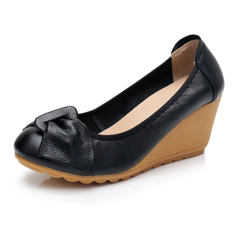 WOIZGIC Chaussures plates en cuir véritable pour femmes, talons hauts, à enfiler, nœud papillon, pointures 34 à 40, ZBM-A08