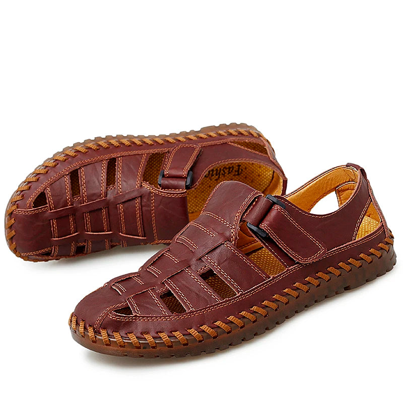 Sandales romaines d'été en cuir véritable pour hommes, chaussures décontractées pour le travail, la plage, l'extérieur, grandes tailles 38-47