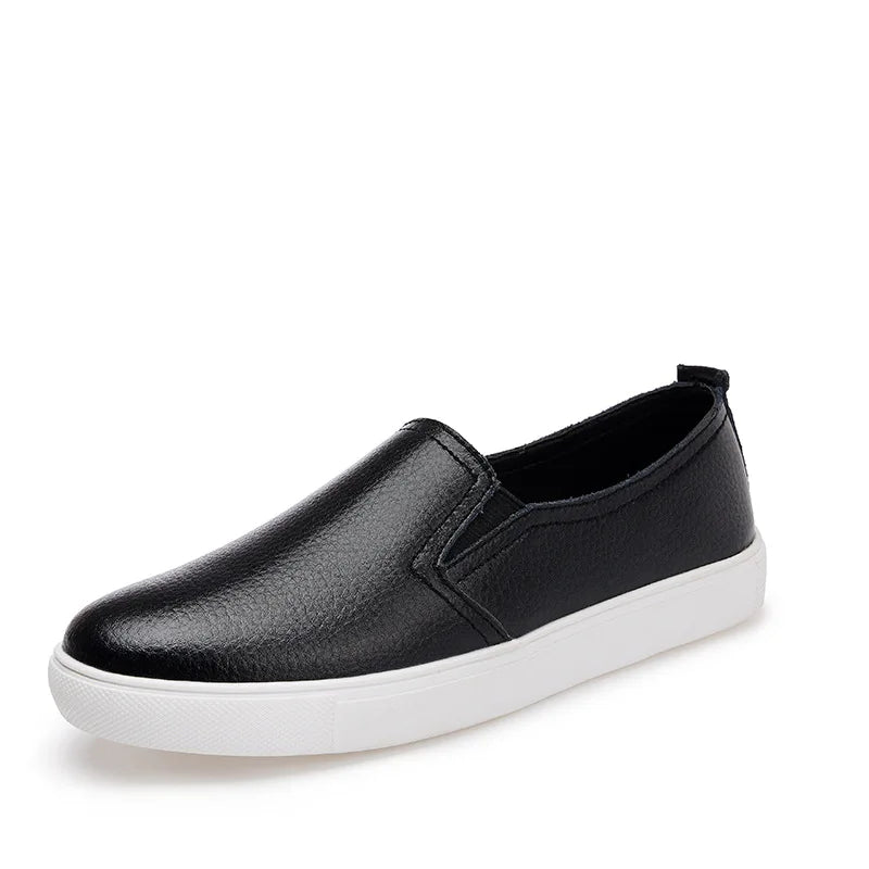 WOIZGIC Women's Ladies Female Woman Cow Genuine Leather White Vulcanized Shoes Flats Loafers Korean Slip On Leisure LLX-6688