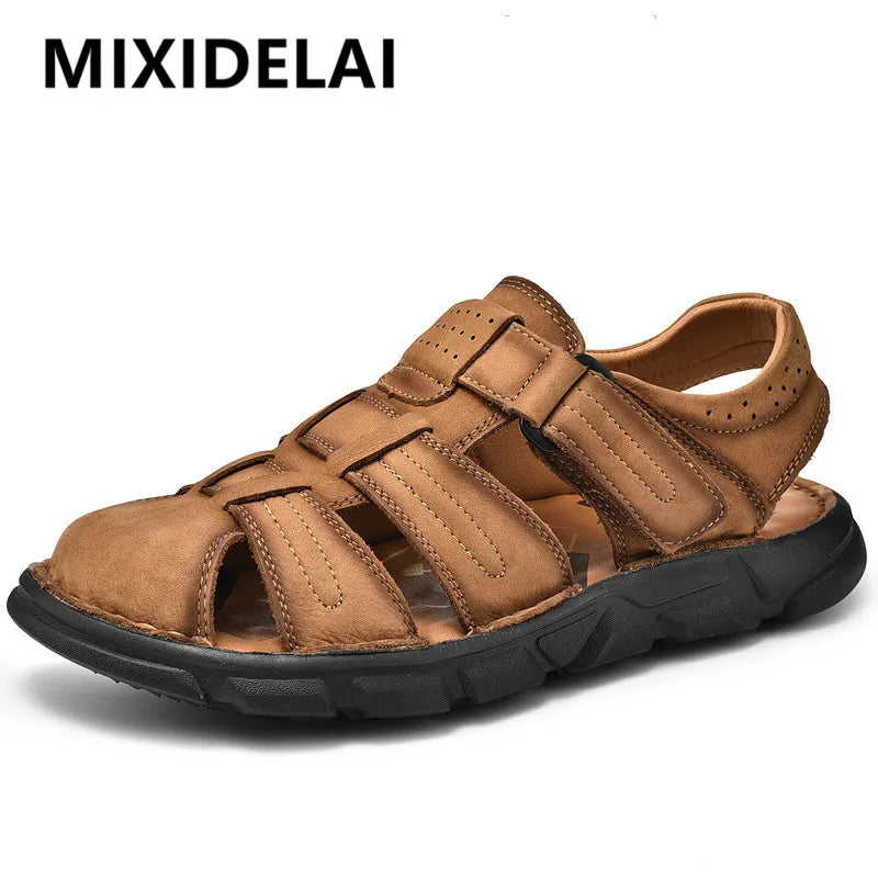 Sandales d'été en cuir véritable pour hommes, chaussures légères pour hommes, sandales de plage confortables et tendance, baskets décontractées