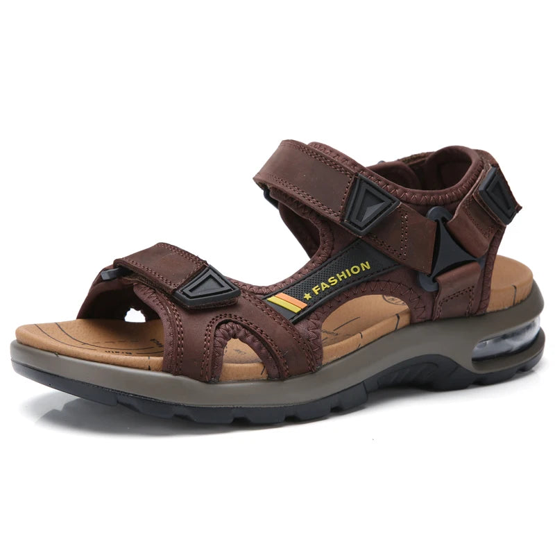 Sandales d'été tendance pour hommes, tongs de plage souples et confortables en cuir véritable, sandales romaines d'extérieur pour hommes, taille 46