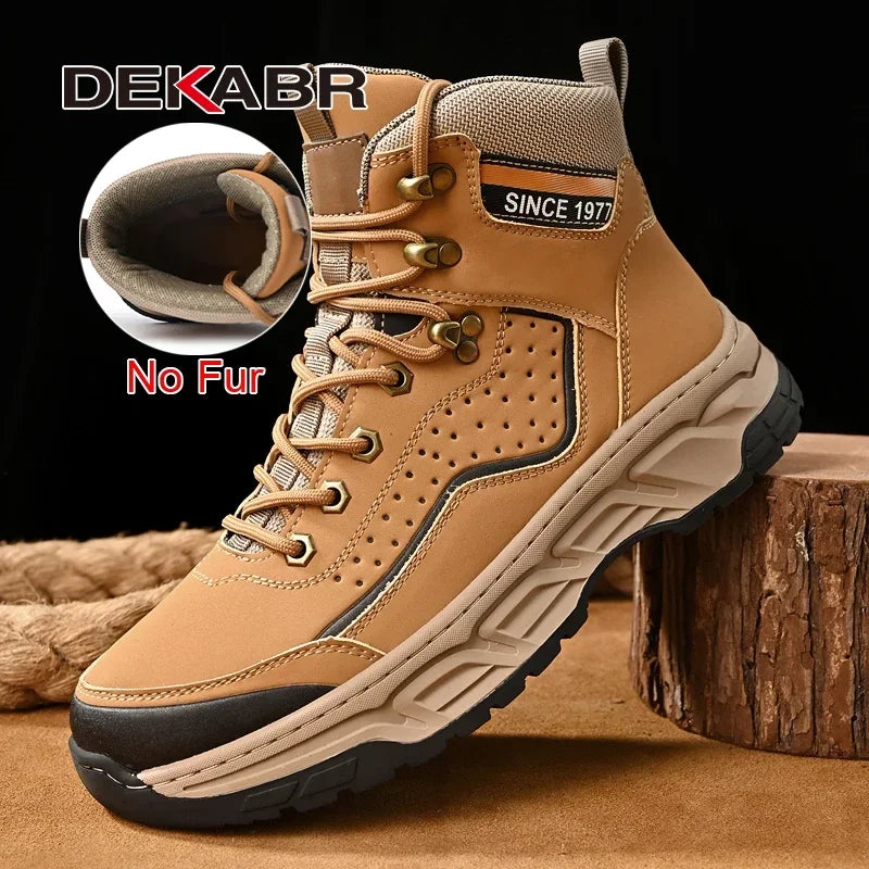 DEKABR 2025 New Fashion Casual Men Shoes Leather Boots Lace Up Handmade Comfortable Breathable Platform Ankle Boots Size 38-45