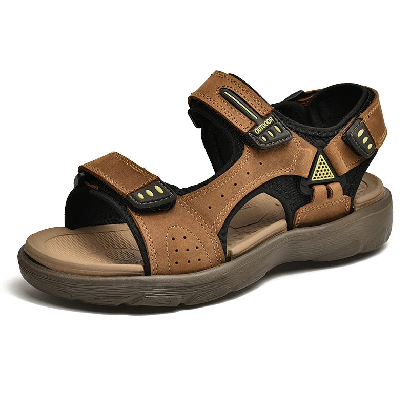 Sandales d'été en cuir véritable pour hommes, chaussures classiques décontractées, sandales de plage d'extérieur, chaussures romaines d'été pour hommes, pointures 38 à 46