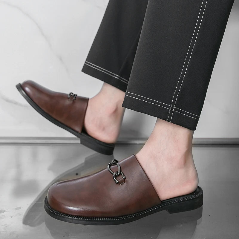 Luxury Men Slippers Fashion Leather Loafers Moccasins Outdoor Non-slip Casual Walking Shoes Men Mules Slides Comfortable Flats