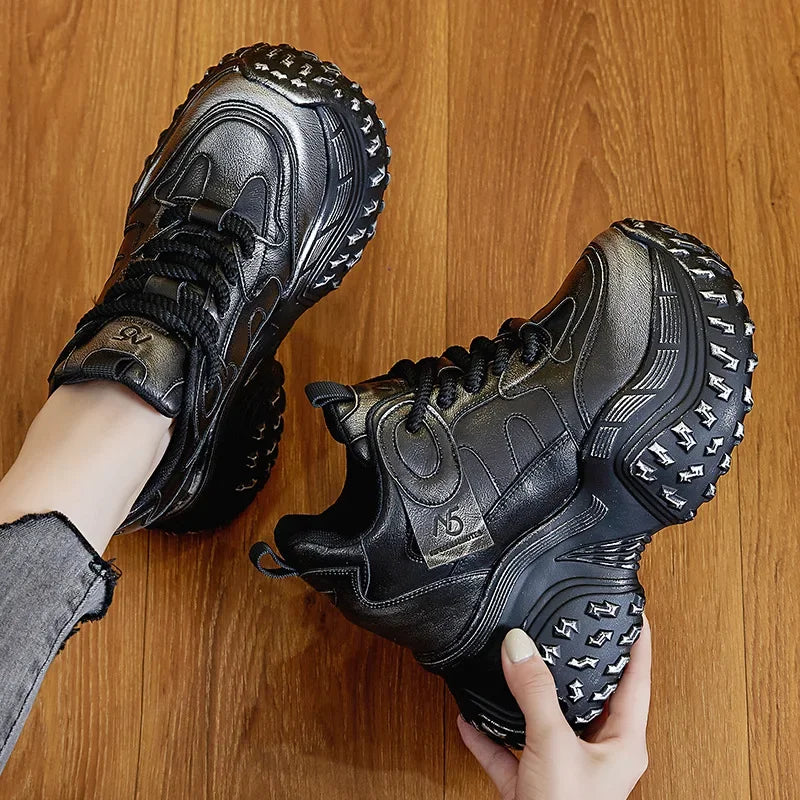 Fujin 12cm Microfiber Genuine Leather Chunky Sneakers Platform Wedge Spring Shoes Ankle Booties Women Vulcanize Fashion Autumn