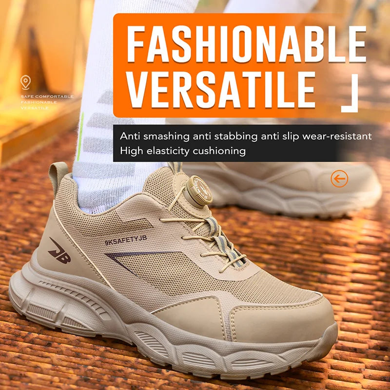 Chaussures de travail respirantes pour hommes, chaussures de sécurité anti-écrasement et anti-perforation, bottes pour hommes, chaussures indestructibles à bouton rotatif, baskets pour hommes