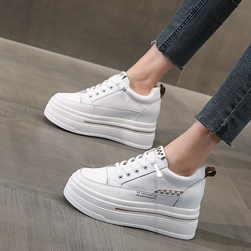 Fujin 7cm Natural Cow Genuine Leather New High Brand Comfy Casual Shoes Ladies Vulcanize Women Platform Chunky Sneakers Autumn