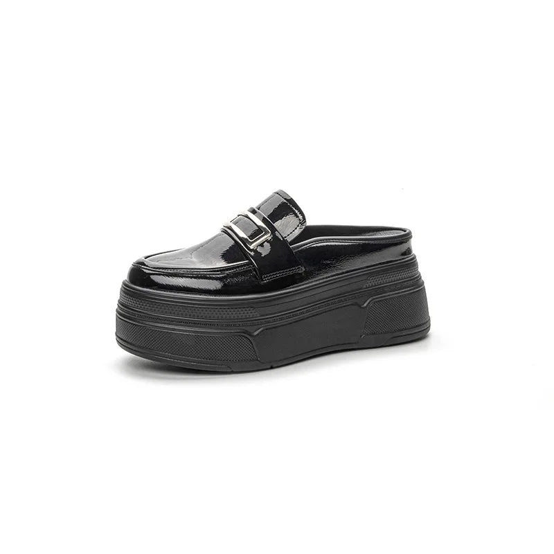 Fujin 8.5cm Patent Synthetic Leather Platform Wedge Casual Pumps Chunky Heels High Brand Summer Slipper Fashion Sandals Shoes