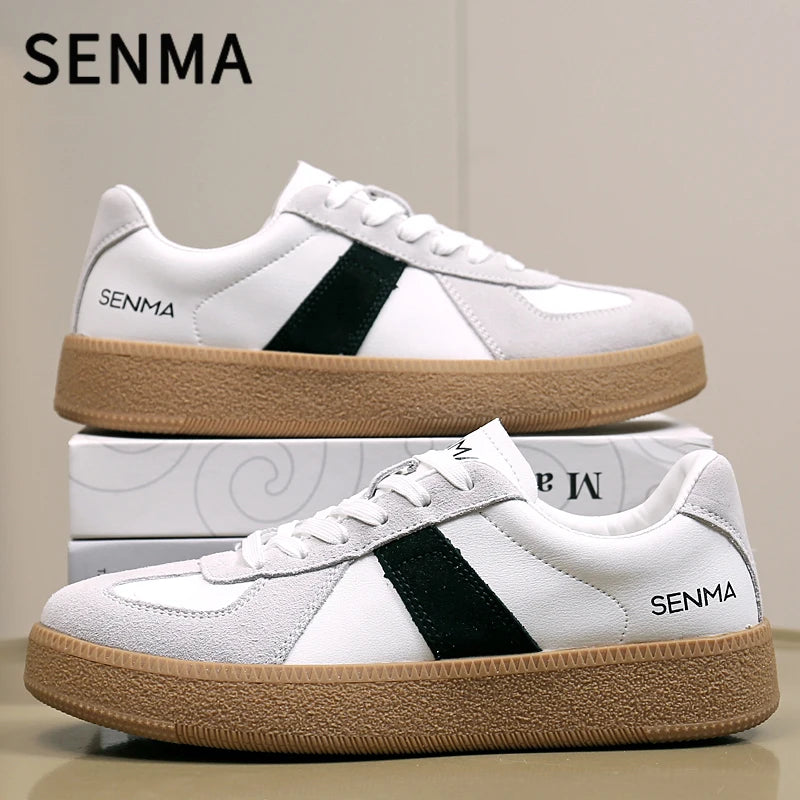 SENMA Men's and Women's Casual Sneakers Breathable Non-Slip Tennis Walking Shoes Leather Suede Flats Shoes Women Sports Shoes