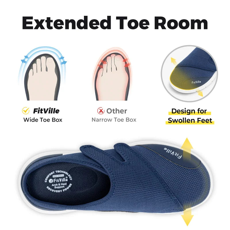 FitVille Men'S Half Slippers Diabetic Shoes Extra Wide 4E Adjustable Lightweight Casual Shoe For Swollen Feet Plantar Fasciitis