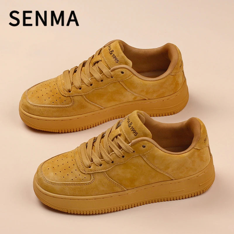 SENMA Men's Shoes Autumn Couple Versatile Casual Thick Soled Leather Board Shoes Sports White /Brown Trendy Women Shoes Sneakers