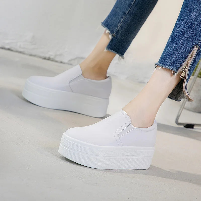 Fujin 8cm Genuine Leather Shoes Platform Wedge Flats Sneakers Women Autumn Fashion Pumps Boots Ankle Spring Vulcanize