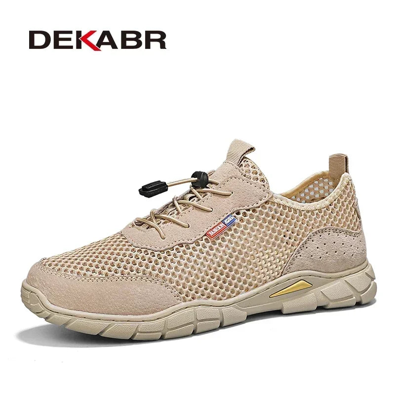 DEKABR Men's Shoes Genuine Leather Mesh Breathable Summer Fashion Lacing Comfortable Outdoor Lightweight Shoes For Men