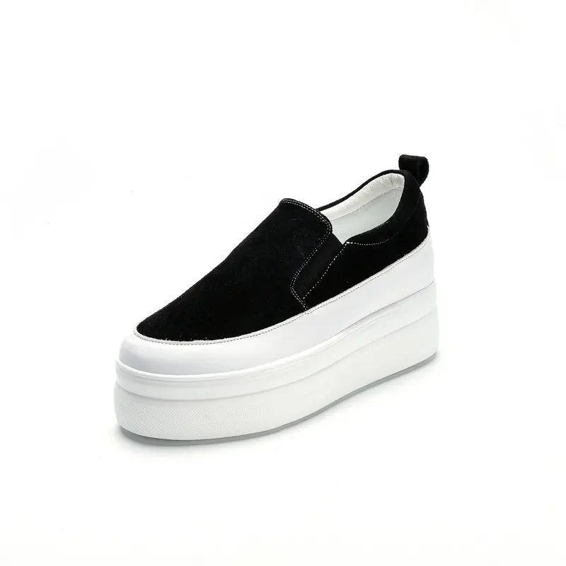 fujin genuine leather women shoes platform wedge sneakers chunky shoes slip on slipon women casual shoes slipony spring autumn