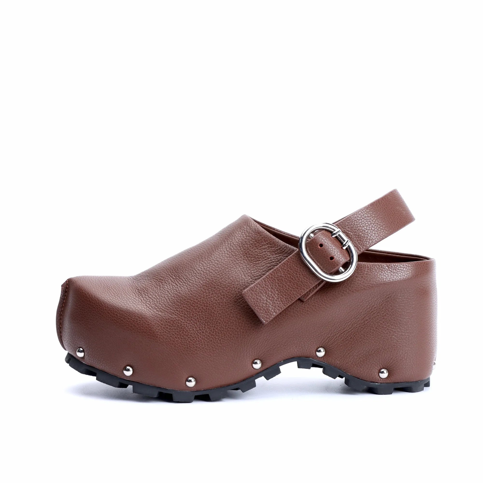 Handmade Designer Luxury Studded Platform Clogs with Leather Adjustable Strap and Leather Lining, Memory Foam Arch Support