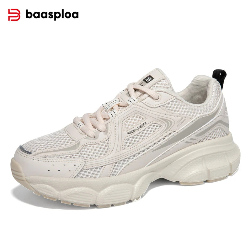 Baasploa Women Sports Shoes Outdoor Breathable Non-slip Jogging Sneakers Female Lightweight Mesh Lace-up Retro Running Shoes