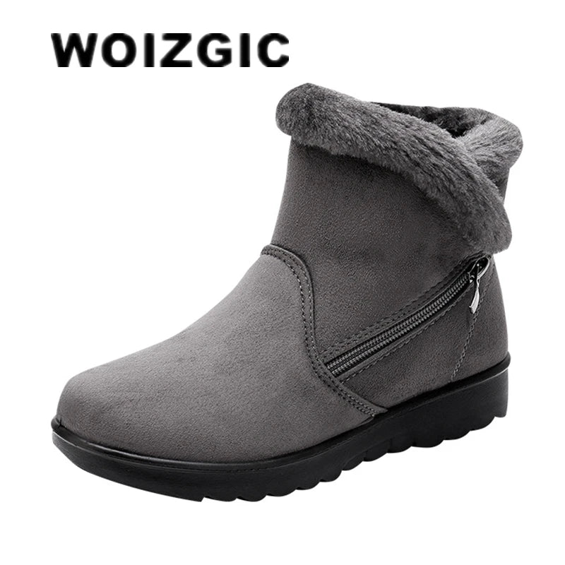 WOIZGIC Femmes Femmes Dames Vieille Mère Chaussures De Neige Bottes Plateforme Tissu De Laine Fermeture Éclair Hiver Peluche Chaud bout rond