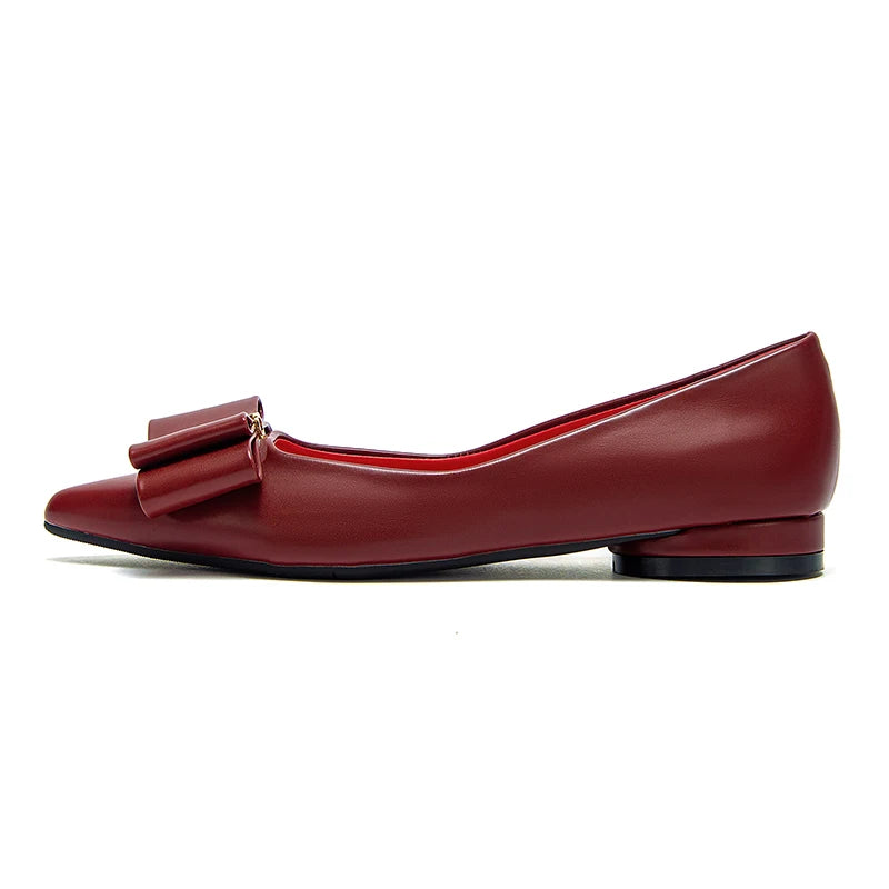 Women's Shoes PU Casual Flat Leather Shoes 2025 Luxury Brand New Listing Black Pointed Toe Lazy Shoes Bowknot
